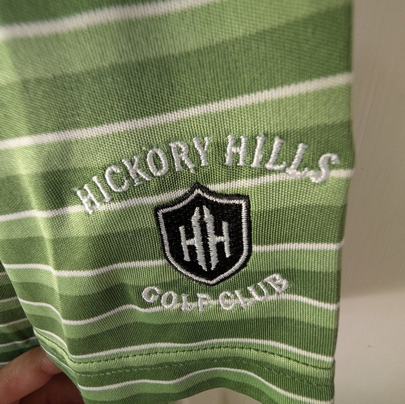 Two Tone Green Striped Men's Polo Shirt - Picture 4 of 4